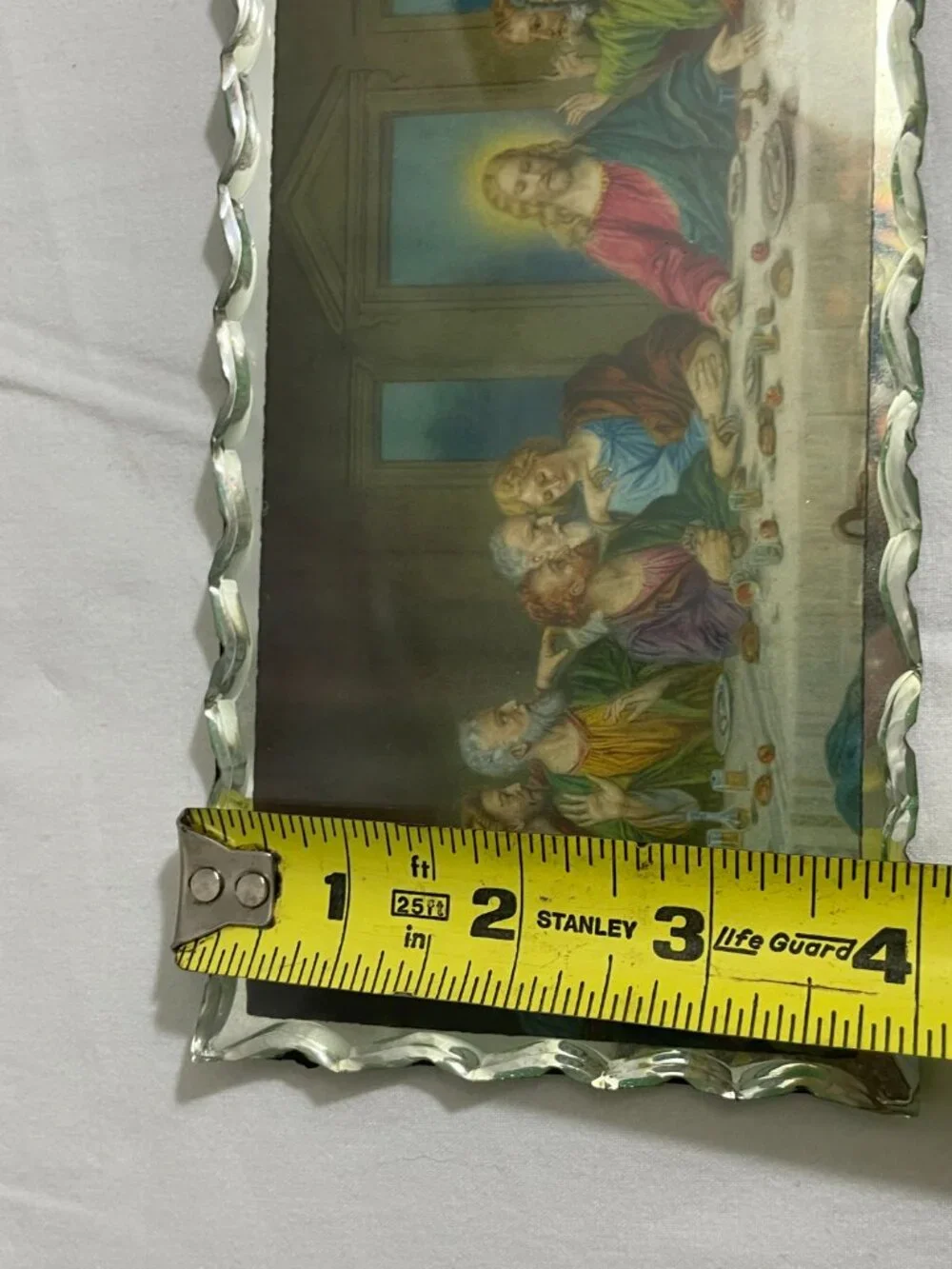 Vintage Last Supper Reverse Painted Glass Wall Plaque Scalloped Beveled Glass 10